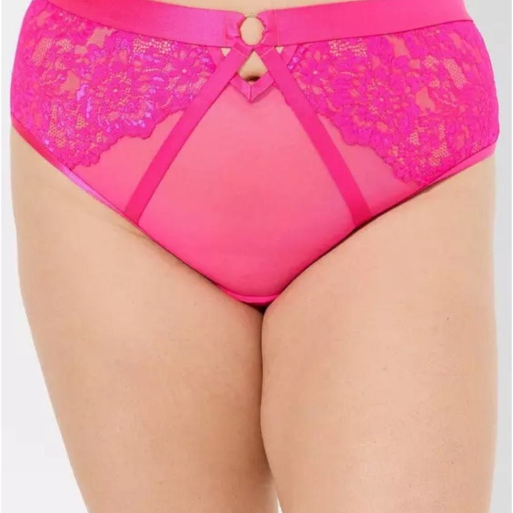 Floral Lace Strappy Mid Rise Cheeky Panty in Pink Glo. Torrid Size 2.